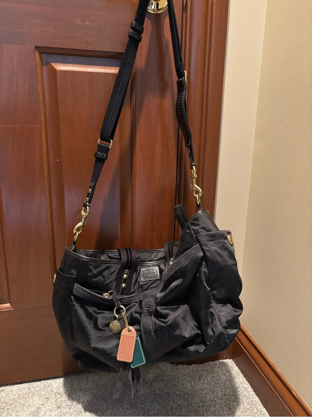 Coach Black Nylon Tote with Gold-Tone Hardware